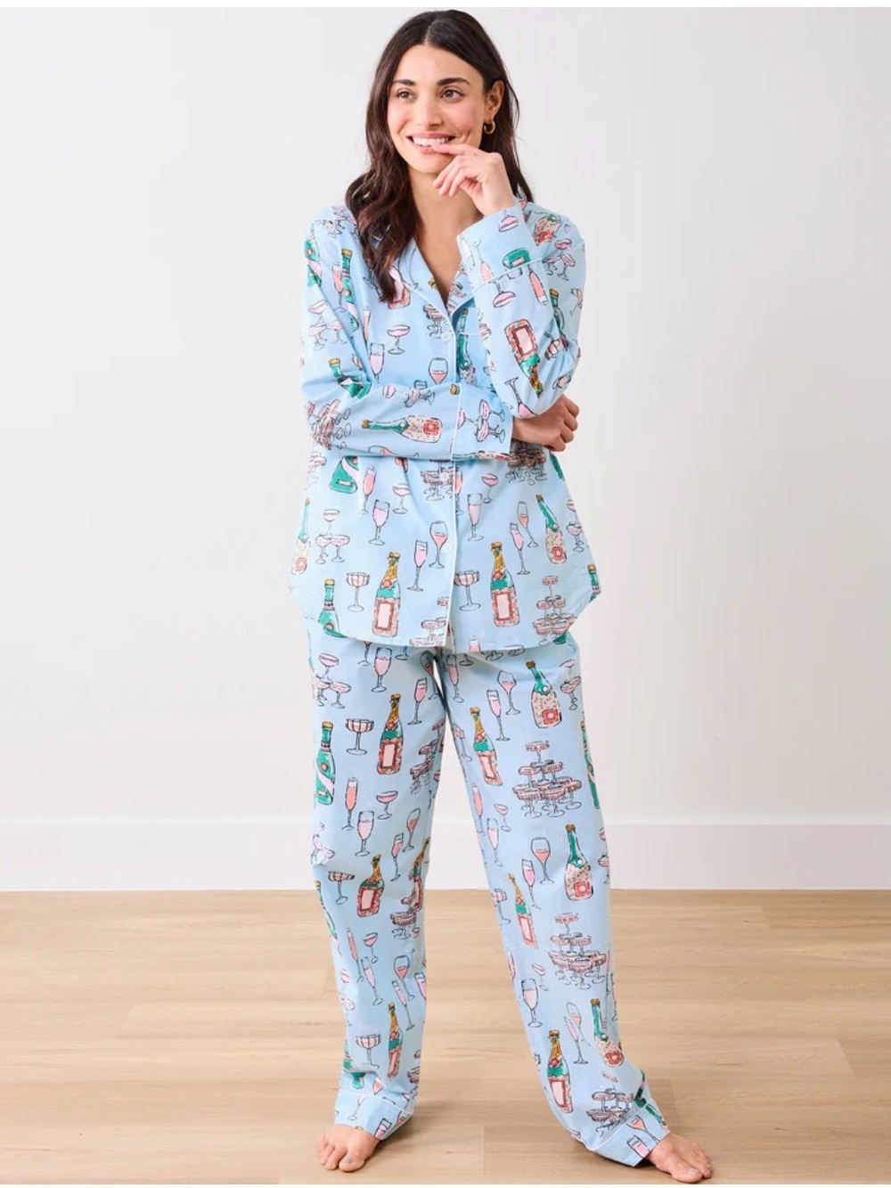 PRINTFRESH champagne tower long pajama set in blue size small tall